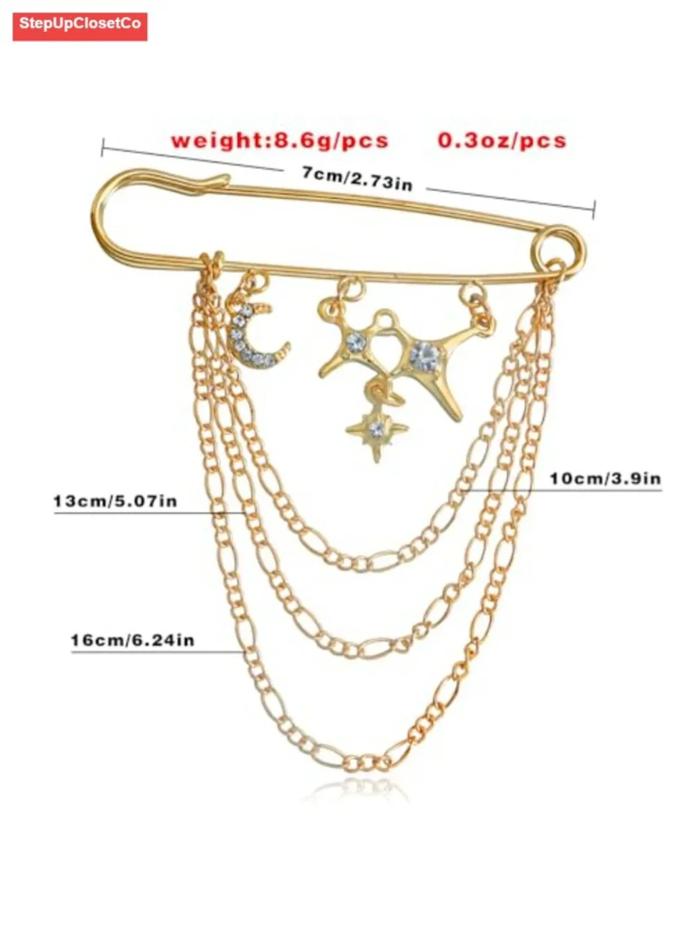 Long Chain Safety Pin Brooch Retro Punk Collar Coat Pin